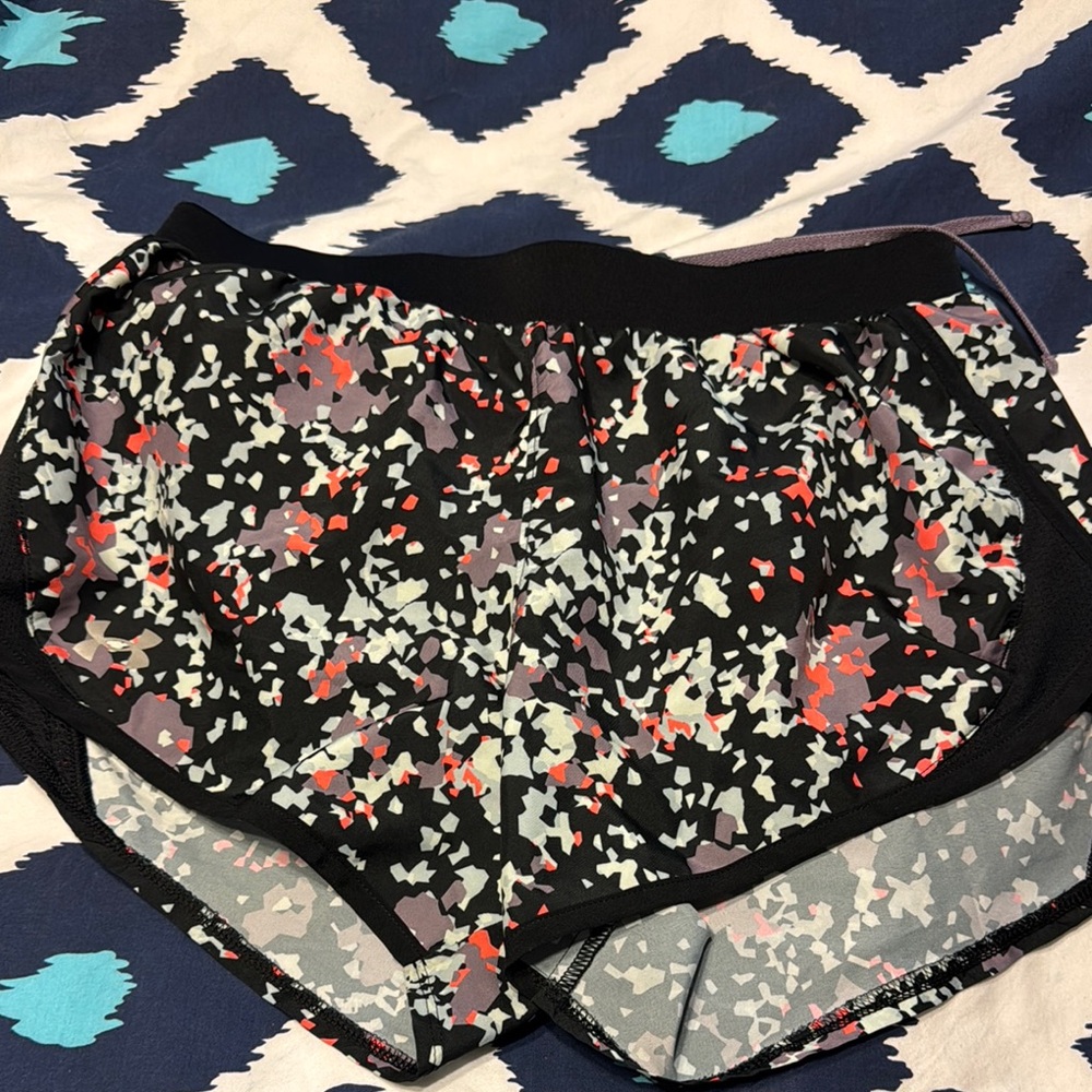 Under Armour Black Abstract Print Athletic Shorts with Coral Accents